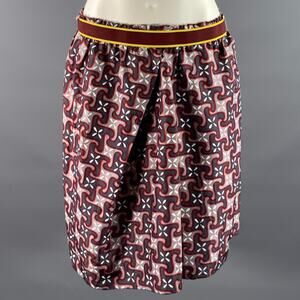 MARNI Size M Grey Red Geometric Silk Above Knee Skirt